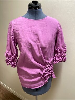 COS Ruched-Puff Sleeve Top in Lilac